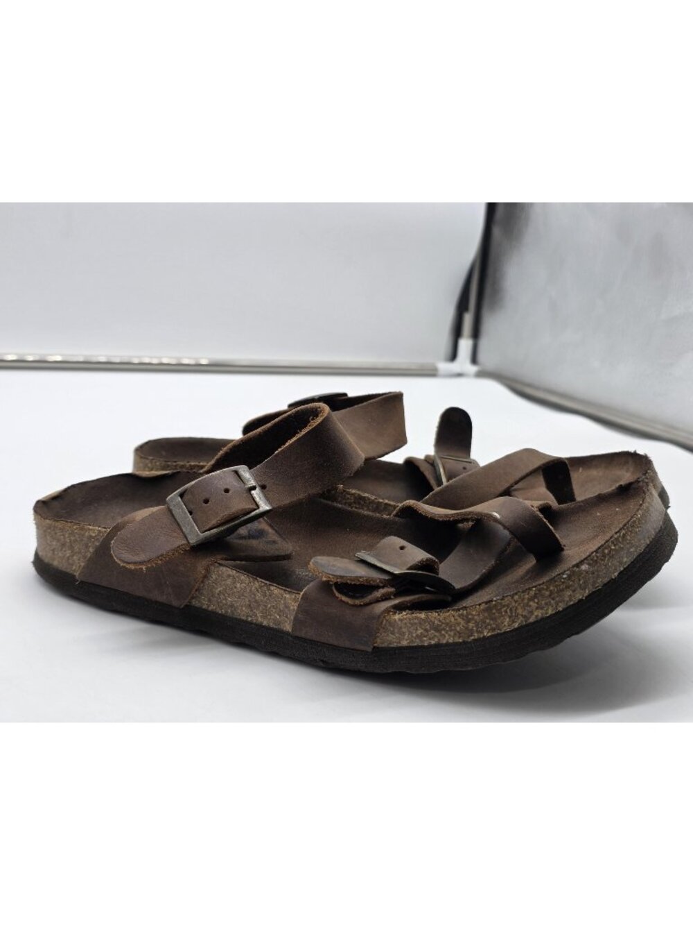Mountain Sole Sandals Womens Size 6 Brown Leather Strappy Cork Damage Shoes